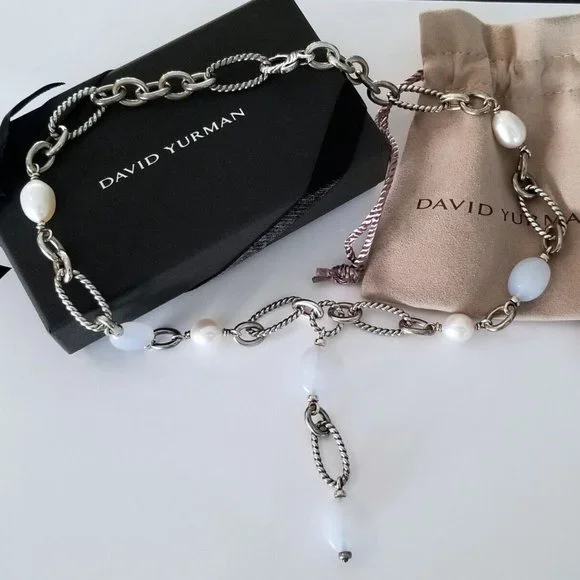 SOLD - DAVID YURMAN *RARE* Lavender Chalcedony & Pearl Y Necklace - MINT! $1750 - Picture 2 of 6